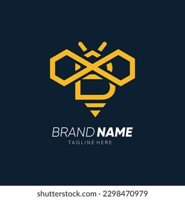 Letter B Initial Bee Line Logo Design Vector Icon Graphic Emblem Illustration 