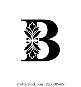 letter B initial  black. flower  letters. Vintage ornament Alphabet. Logo vector 