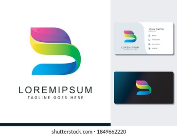 Letter B Initial B Logo Design Inspiration With Color Gradient Style and Business Cards