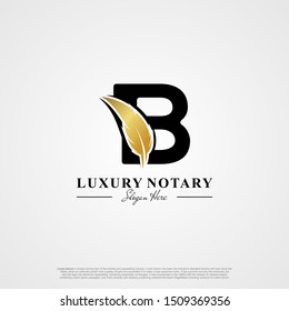 Letter B Initial logo with Feather Luxury gold.