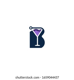 letter b initial monogram integrated with cocktail symbol vector logo template