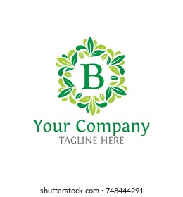  letter B initials logo. Luxury abc leaf logotype.