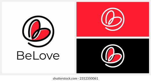 Letter B Initials with Love Heart Logo Design Line Art Outline. Icon Symbol Vector EPS 10.