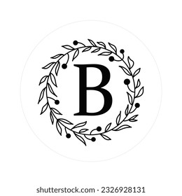 Letter "B" Initials with Round Floral Frames, Vector Monogram Logo, Cricut File