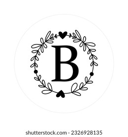 Letra "B" iniciales con marcos florales redondos, logotipo de monograma vectorial, archivo de corte