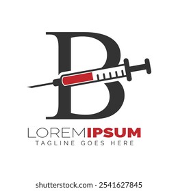 Letter B Injection Logo Design. Alphabet B Syringe icon illustration