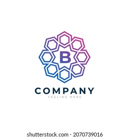 Buchstabe B Innen-Hexagon-Form-Logo-Design-Template-Element