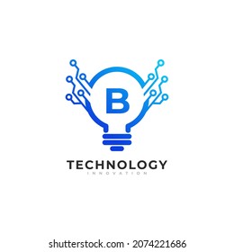 Letter B Inside Lamp Bulb Technology Innovation Logo Design Template Element
