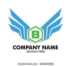 letter b inside polygon emblem badge wing vector logo design