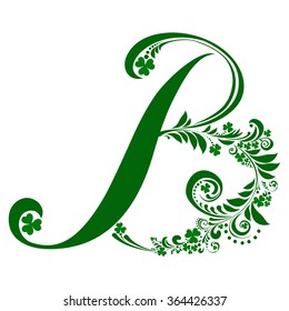 Letter B isolated on white. Green letter of a St. Patrick's Day.  Alphabet Set. Vector Illustration