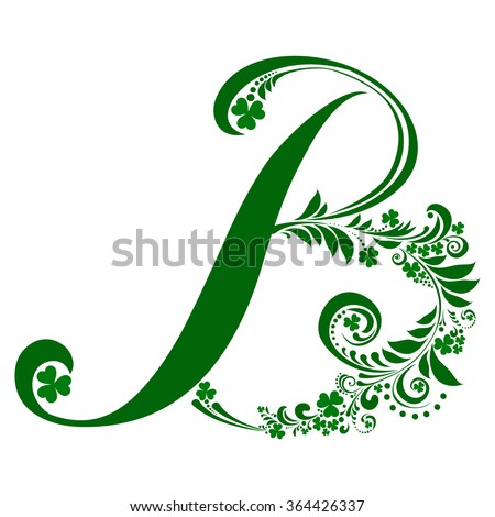 Letter B isolated on white. Green letter of a St. Patrick's Day.  Alphabet Set. Vector Illustration