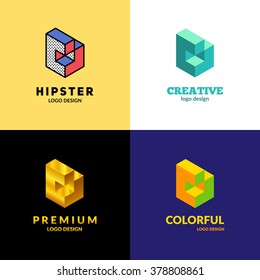 Letter "B" isometric logo set.