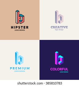 Letter "B" isometric logo set.