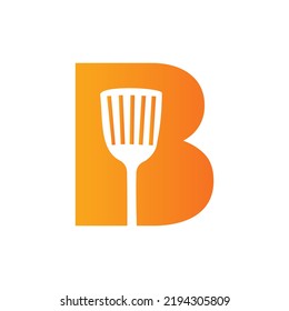 Logo De La Carta B De La Cocina. Diseño De Logotipo De Cocina Combinado Con Espátula De Cocina Para Símbolo De Restaurante