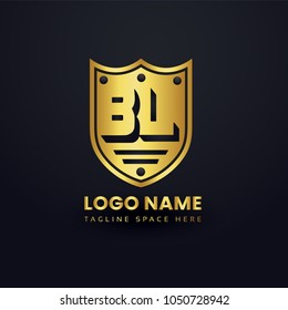 Letter B and Letter L Logo Vector with Gold Emblem Shield Design Abstract.
