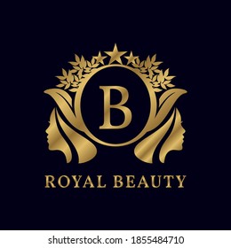 letter B with ladies face luxurious alphabet for bridal, wedding, beauty care logo, personal branding image, make up artist, or any other royal brand and company