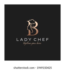 Letter B Lady Chef, Initial Beauty Cook Logo Design Vector