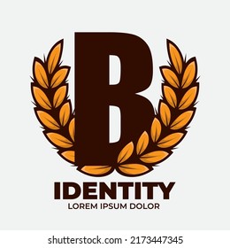 Letter B Laurel Wreath floral heraldic element, Vintage style isolated on white background