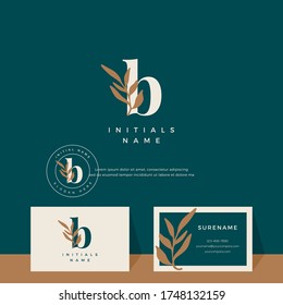 letter B with leaf Beauty vector logo design of initial wedding, fashion, boutique, floral and botanical logotype with business card template