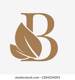 letter B with leaf decoration initial luxury vector logo design