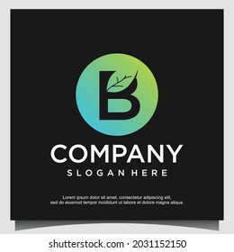 letter B with leaf green nature logo design