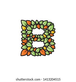 letter b with leaf logo design illustration .vector