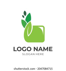 Logo-Design, Buchstabe b und Blatt, kombiniertes Logo mit flach grünem Farbstil