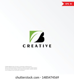 Letter b with leaf logo and icon, vector template.