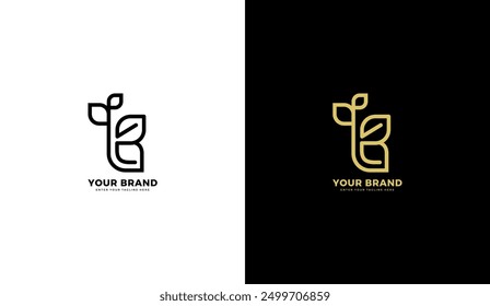 Letter B leaf logo. Line leaf icon, letter B, natural. Vector illustration design
