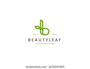 Letter B leaf minimalist logo with clean and elegant lines style design vector illustration