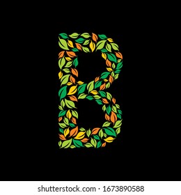 Letter B leaf shape. Illustration. Typhography for company logo or branding. Alphabetic.