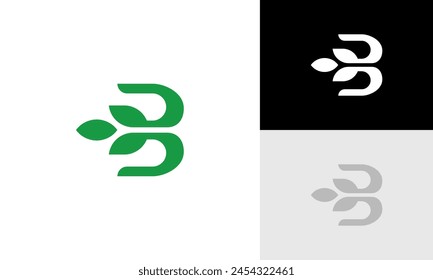 Letra B con diseño de logotipo de Vector de hoja. Adecuado para negocios, Web, naturaleza y diseño