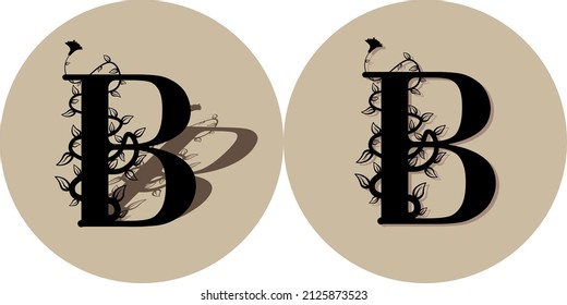 letter B with leaves liana climbing plant for logo, brand design, postcards