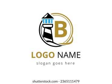 Letter B Lighthouse Logo Design Vector Template. Modern vector lighthouse logo for business, organization, or website