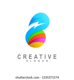 Letter B lightning logo icon design template elements, Colorful logo