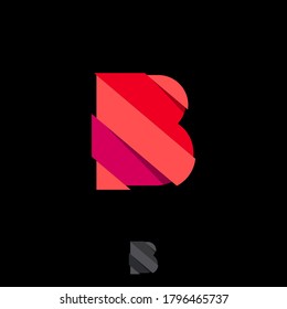 Letter B like red paper cut for strips. B monogram. Glitch effect. Print for T-shirt. Fun composition from letters. Poster, cartoon sign. 