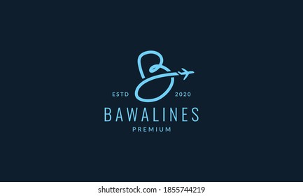 letter B  line with airplane  logo icon vector illustration design