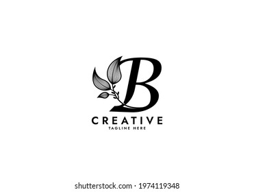 Letter B Linked Leaf Logo, Black color, unique design