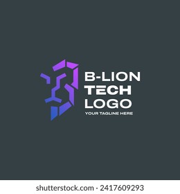 Letter B Lion Tech Logo Version 2. Dieses Logo passt zu Ihrer Techno-Marke und freut sich über Energie wie ein Löwe