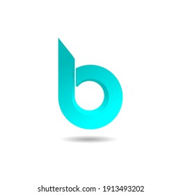 letter B logo with 3d model, bright blue gradient vector