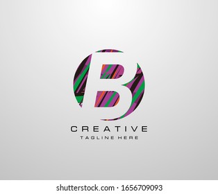 Letter B Logo. Abstract Circle B letter design, made of various geometric shapes in color.