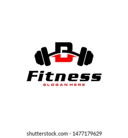 Letter B Logo With barbell. Fitness Gym logo. fitness vector logo design for gym and fitness.
