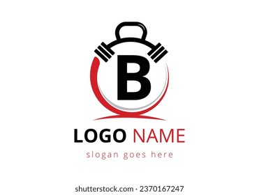 Letter B Logo With barbell. Fitness Gym logo. Lifting vector logo design. Vector logo for bodybuilding