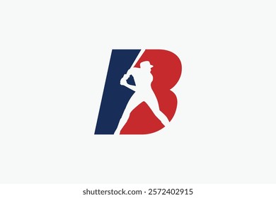 letter B logo with baseball player silhouette. It is good for team logo, club, sticker, etc.