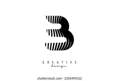 Letter B logo with black twisted lines. Creative vector illustration with zebra, finger print and wavy pattern lines.