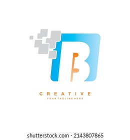 logotipo de letra B, combinación azul, naranja