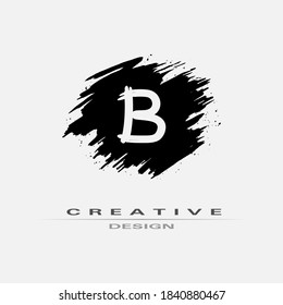 Letter B Logo With Brush Stroke and Splatter Elements. Handwritten Brush Stroke letter B logo design. Creative template suitable for company, logotype, emblem, monogram, jewelry, cosmetic, brand name.