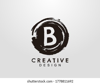 Letter B Logo With Circle Grunge Splatter Element. Retro logo design template.