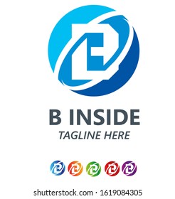 Letter B logo with Circle inside with blue. Vector bright colors typeface for delivery labels, business headlines, finance posters, sport cards etc.