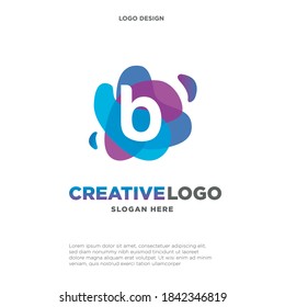 Letter B logo with colorful splash background, letter combination logo design for creative industry, web, business and company.